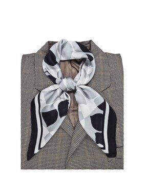 Luxury Silk Feel Scarf Gray White Black Abstract Geometric Floral Square Bandana